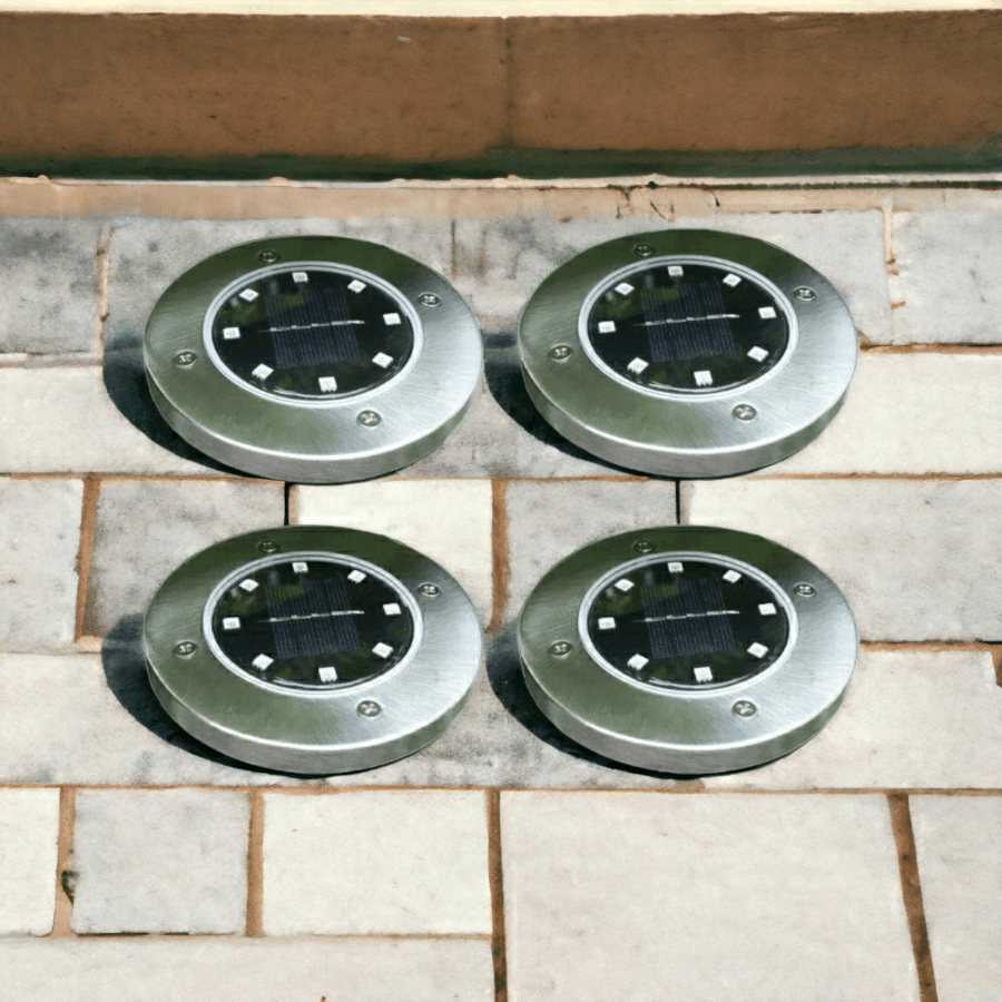 Silver LED Solar Ground Stake Lights - Warm White IP65 Waterproof