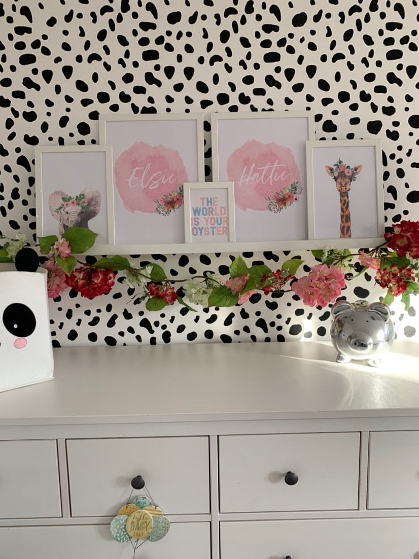 Giraffe Wild Animal Floral Nursery Children's Room Wall Decor Print