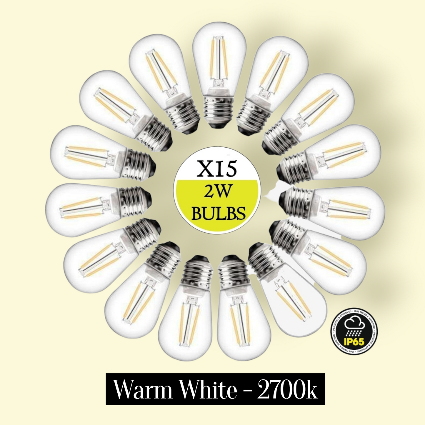 15 Pack Spare 2W Outdoor Elite Festoon Waterproof LED Warm White Bulbs