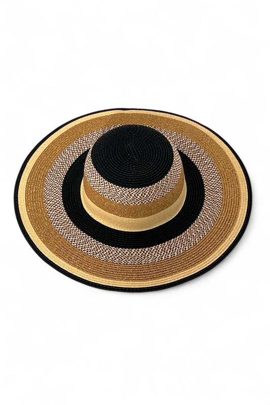 Delinda Black,Gold,And,Natural Striped Straw Hat