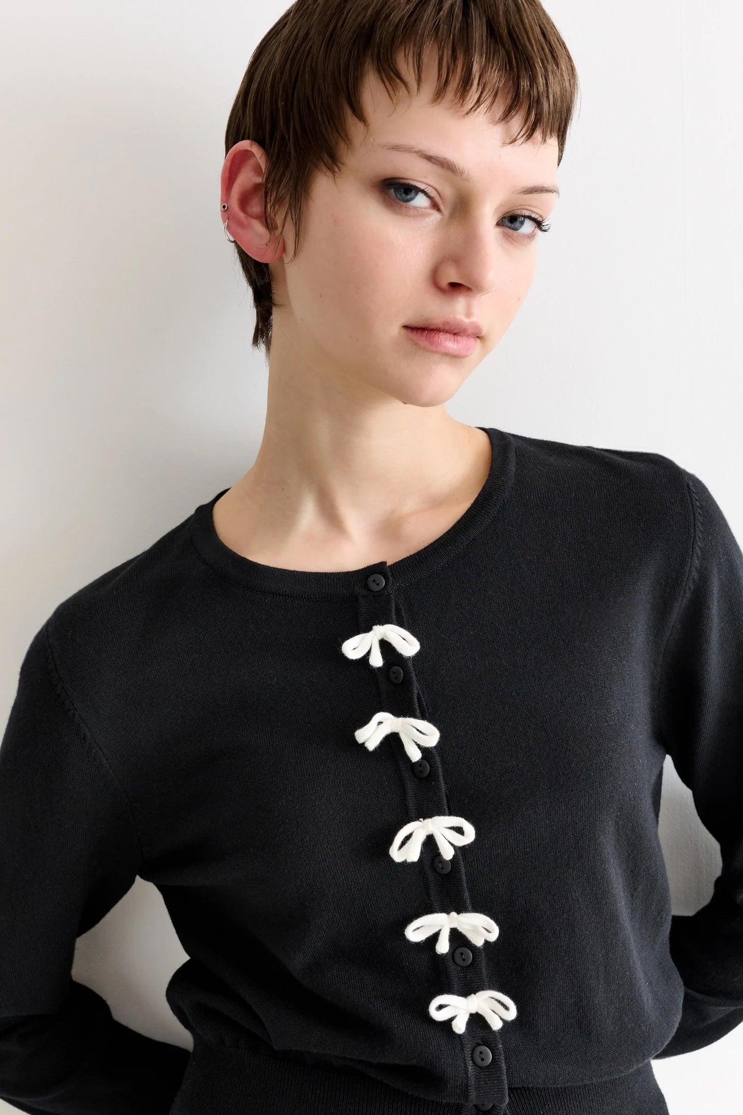 Ives Bow Trimmed Cardigan - Black