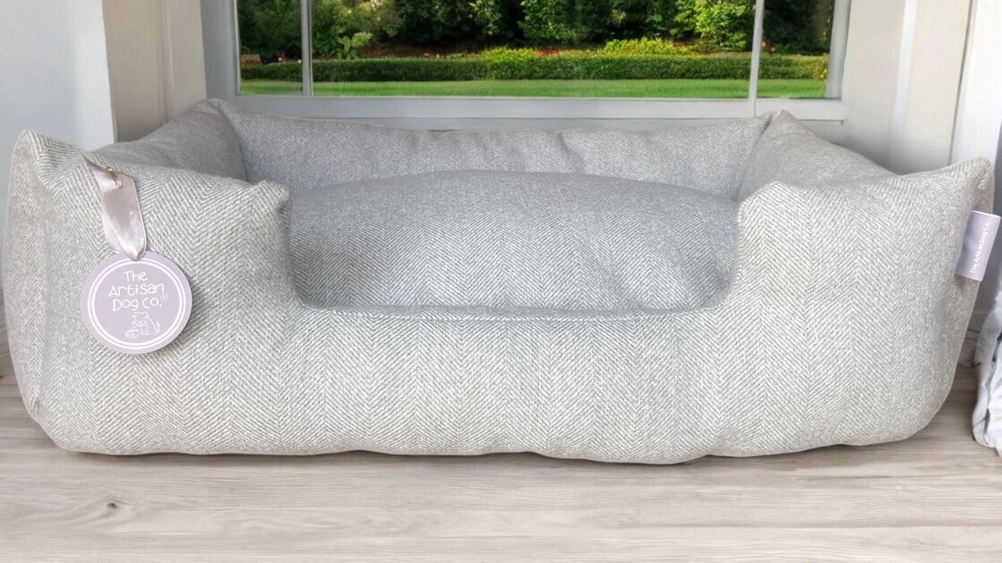 Handcrafted Luxury Dog/cat bed in Herringbone Fabrics - The Classic Collection