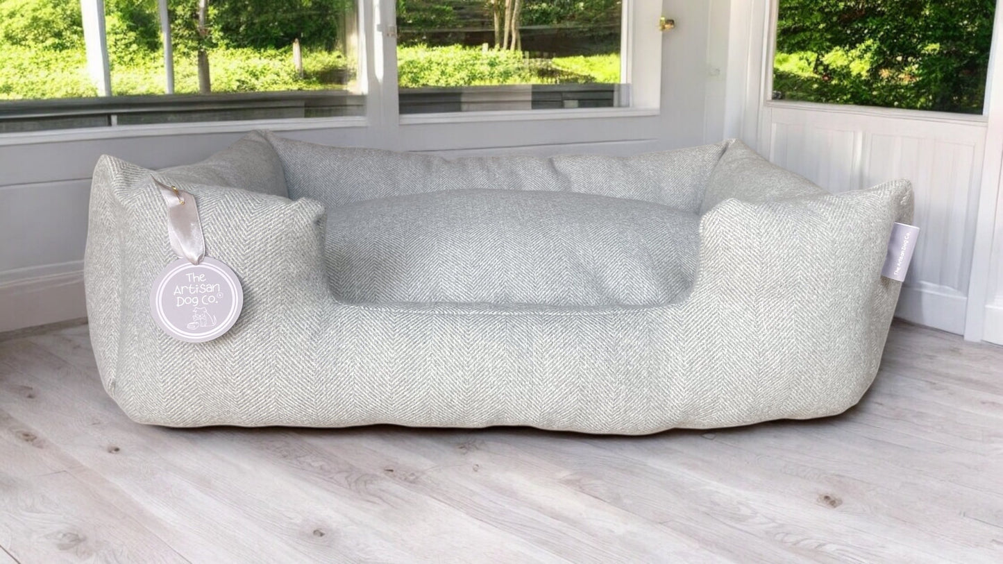 Handcrafted Luxury Dog/cat bed in Herringbone Fabrics - The Classic Collection