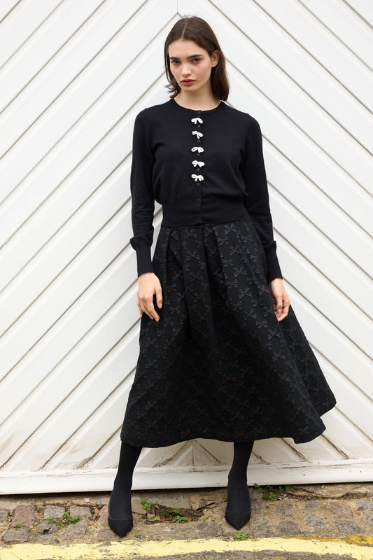 Belita Bow Black Jacquard Midi Skirt