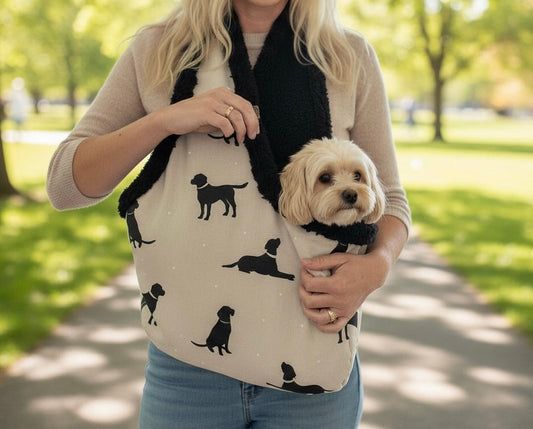 Handcrafted, luxury puppy/small dog carrier/sling - Dog Print in Cotton - The Walter Collection