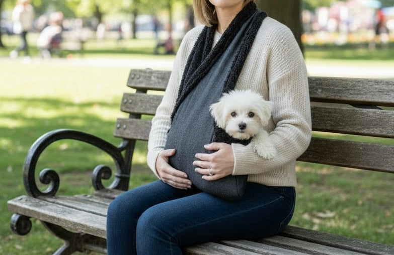 Handcrafted, luxury puppy/small dog carrier/sling - Black Denim