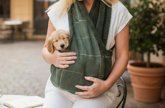 Handcrafted, luxury puppy/small dog carrier/sling - Forest Green Check - The Arlo Collection