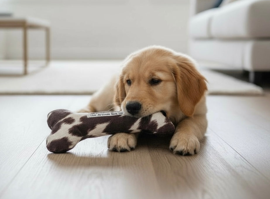 Handcrafted Toy Squeaky Dog Bone - choice of fabrics