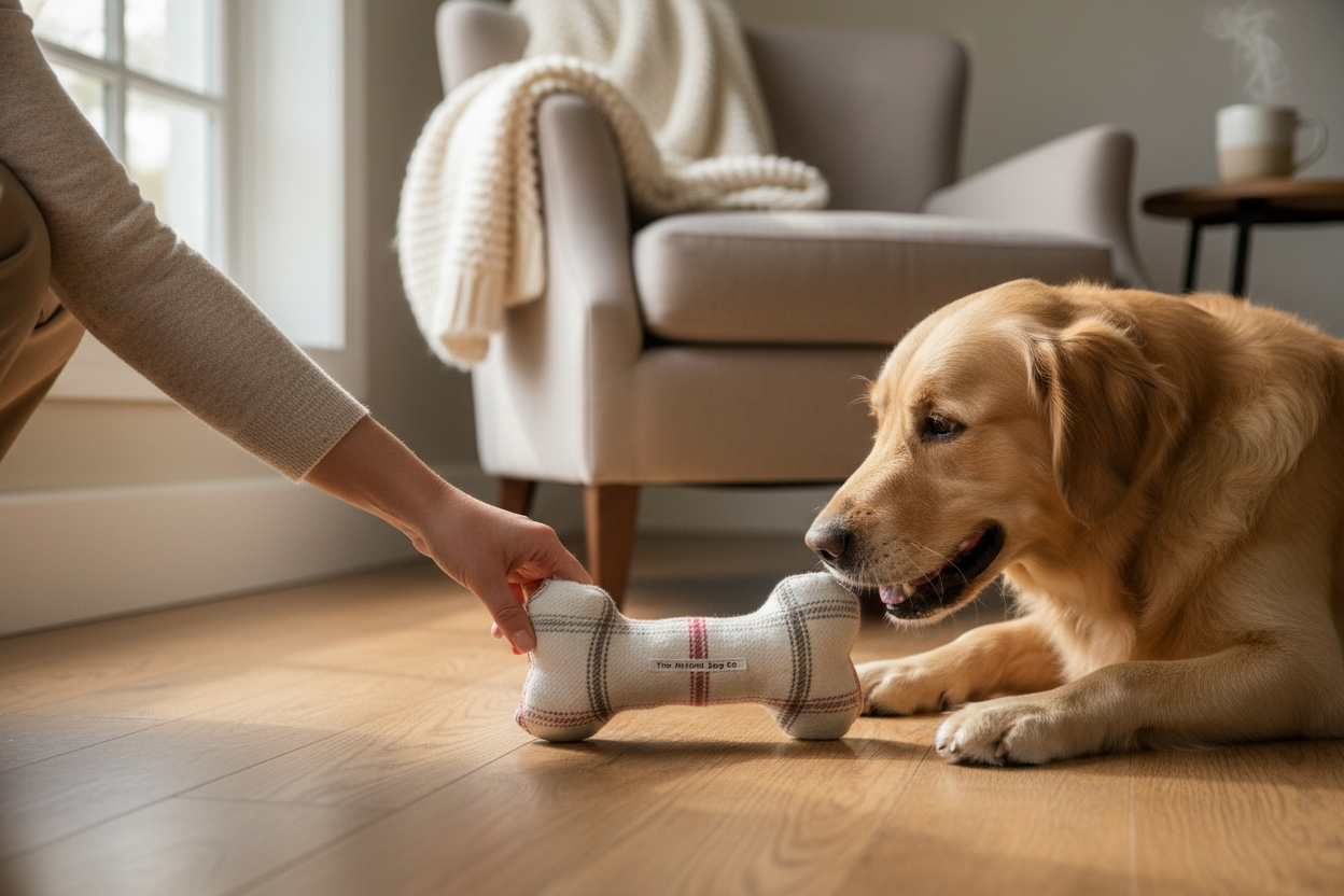 Handcrafted Toy Squeaky Dog Bone - choice of fabrics