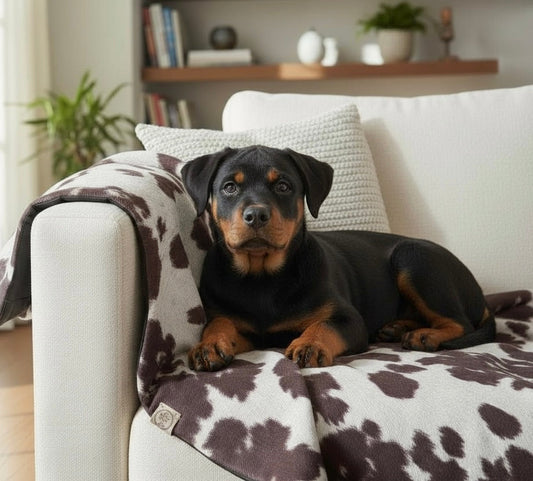 Luxury Handcrafted Faux Cow Hide Dog/Pet Blanket/Sofa Protector