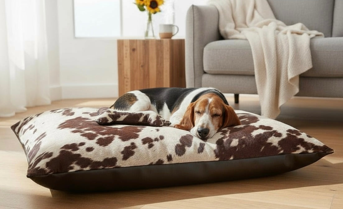 Luxury Faux Cow Hide/faux leather dog/pet bed with removable cover
