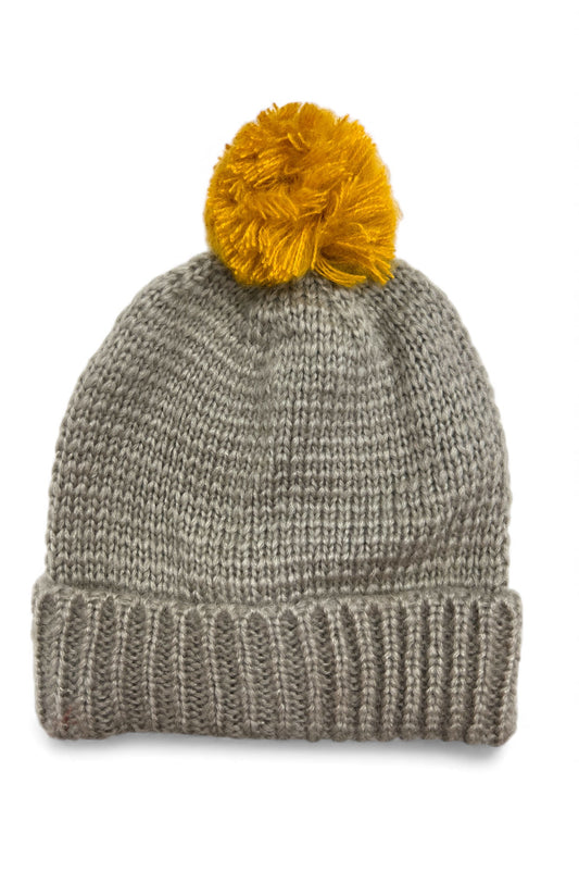 Brooklyn LIght Grey  Beanie With Mustard Pom Pom