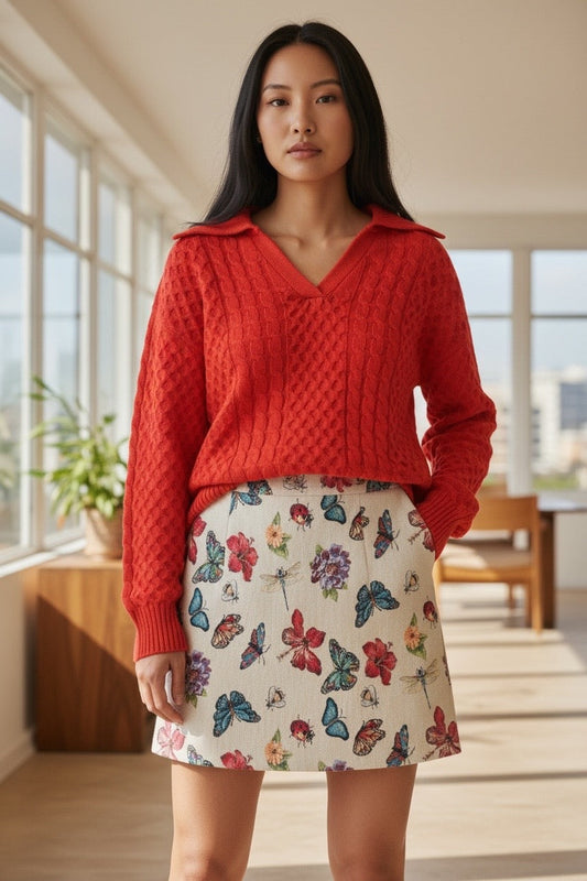 Jamie Cable Collar Jumper - Red