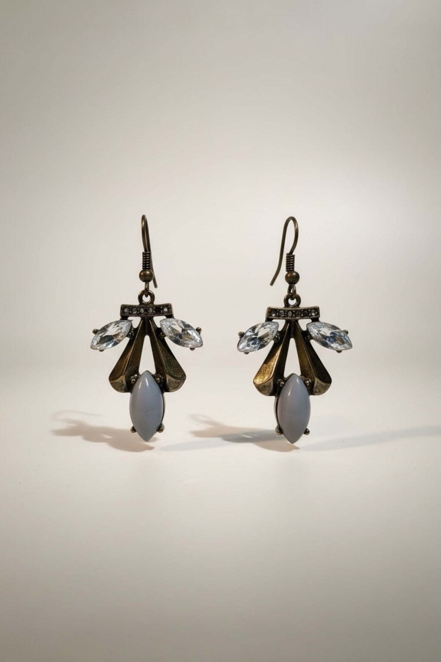 Blue Antique Gold Crystal Drop Earrings