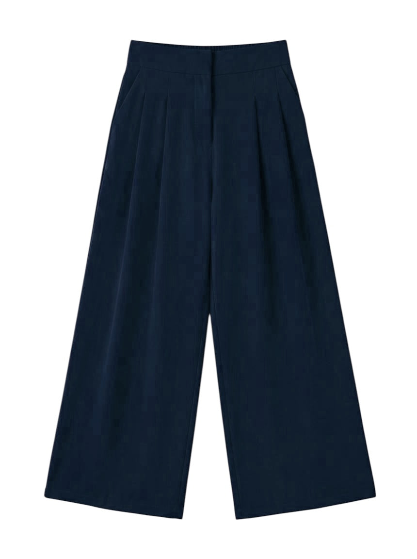 Tyler Fine Twill Pleat Front Wide Leg Trouser -  Navy