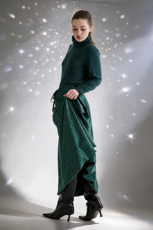 Dixie Spot Print Bubble Hem Midaxi Skirt - Forest Green