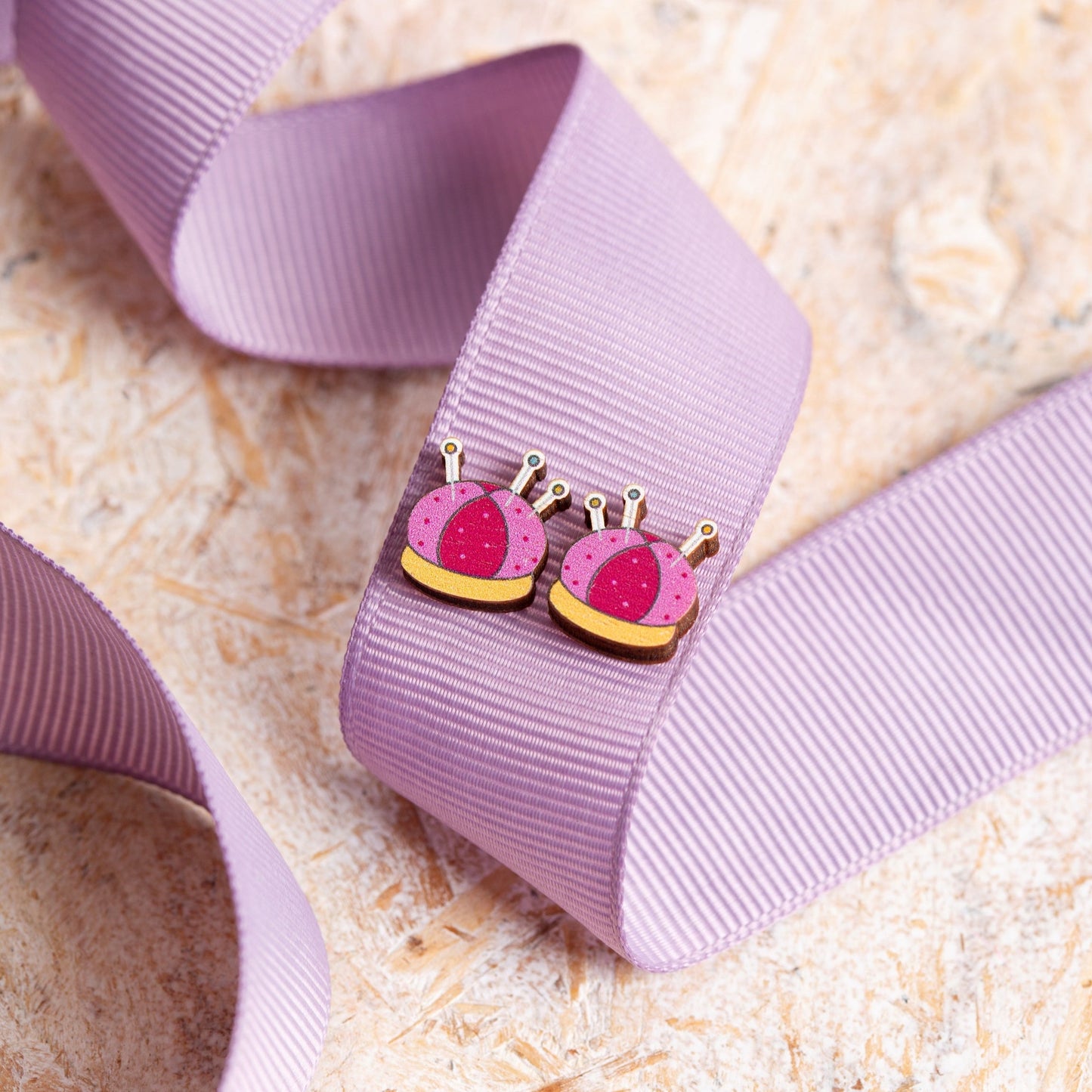 Pincushion Wooden Earrings  - Sewing Gift