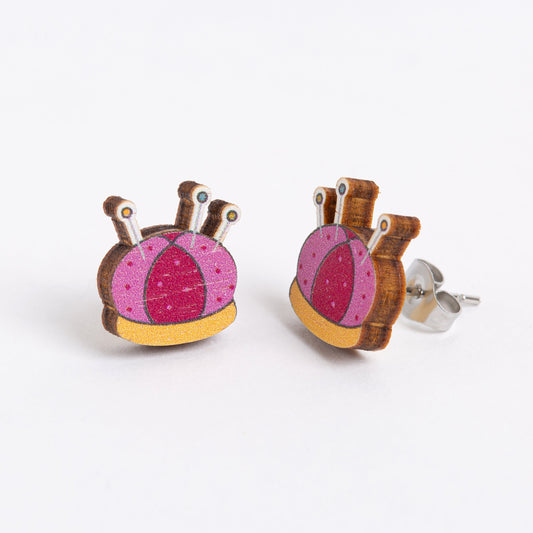 Pincushion Wooden Earrings  - Sewing Gift