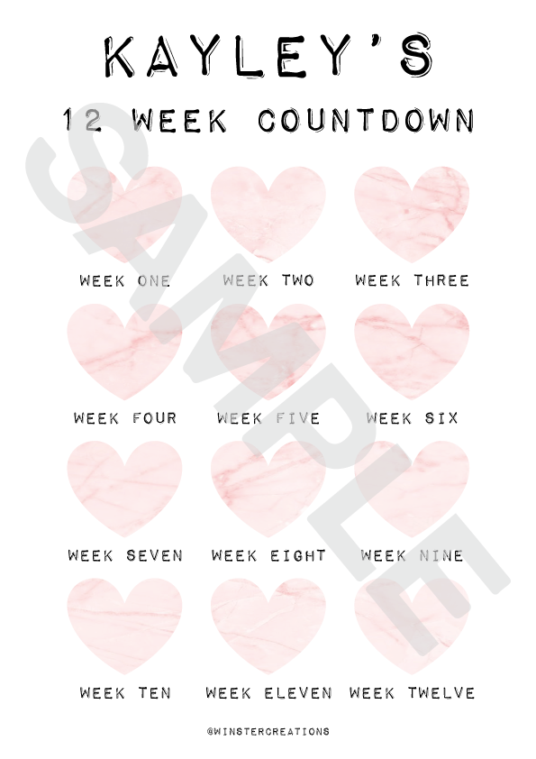 Personalised A4 Any Name 12 Week Countdown Weight Loss Chart Tracker Print - Assorted Designs - Laminated With Drywipe Pen