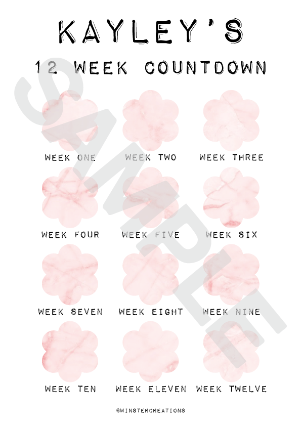 Personalised A4 Any Name 12 Week Countdown Weight Loss Chart Tracker Print - Assorted Designs - Laminated With Drywipe Pen