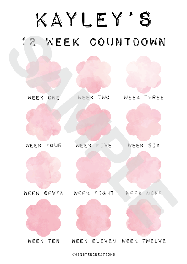 Personalised A4 Any Name 12 Week Countdown Weight Loss Chart Tracker Print - Assorted Designs - Laminated With Drywipe Pen