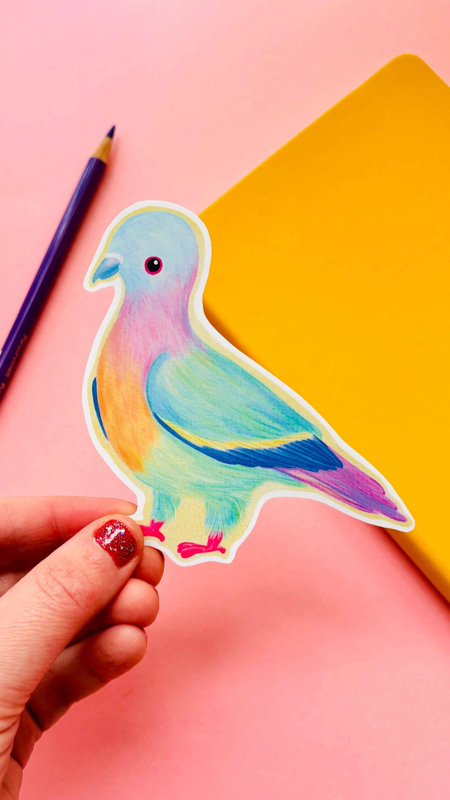 Pastel Pigeon Pink Necked Green Pigeon Vinyl Sticker