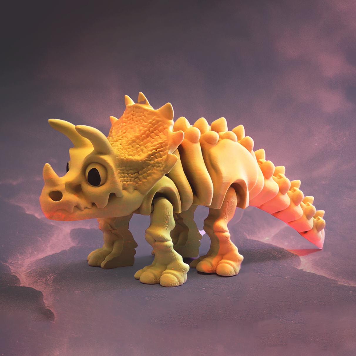 3D Printed Articulated Triceratops Skeleton – Flexi Factory Dinosaur Model | Poseable 3D Printed Triceratops Gift