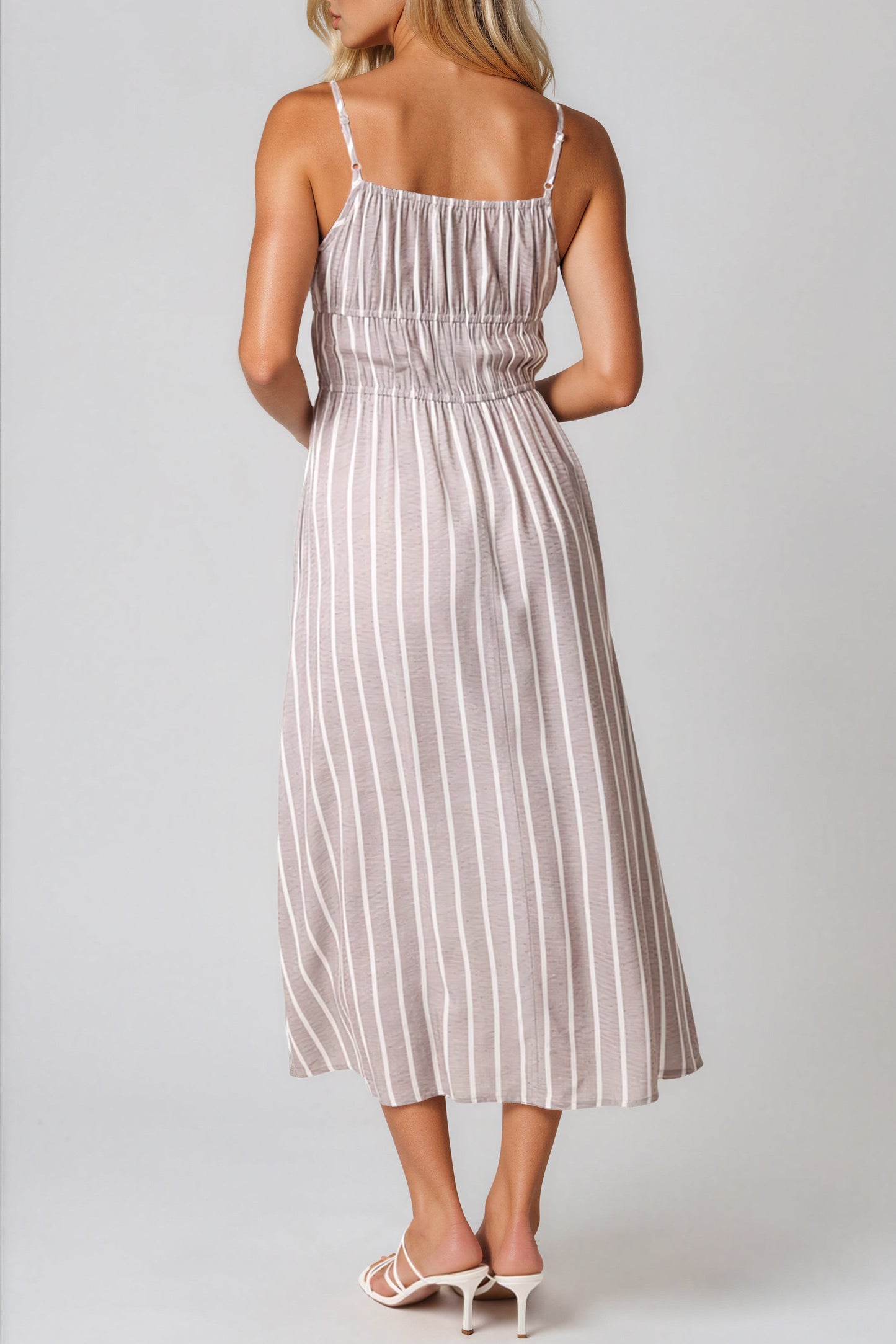Mocha Pinstripe Tie Front Dress