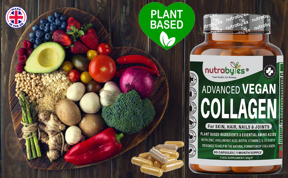Advanced Vegan Collagen | Plant-Based Ingredients Including Essential Amino Acids | 90 Capsules | 1 Month | Hair, Skin, Nails and Joints | Collagen Supplements for Men & Women