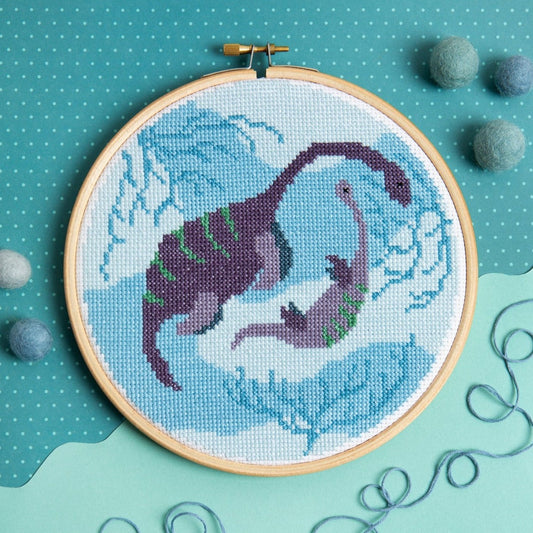 'Plesiosaurus' Dinosaur Cross Stitch Kit for Beginners