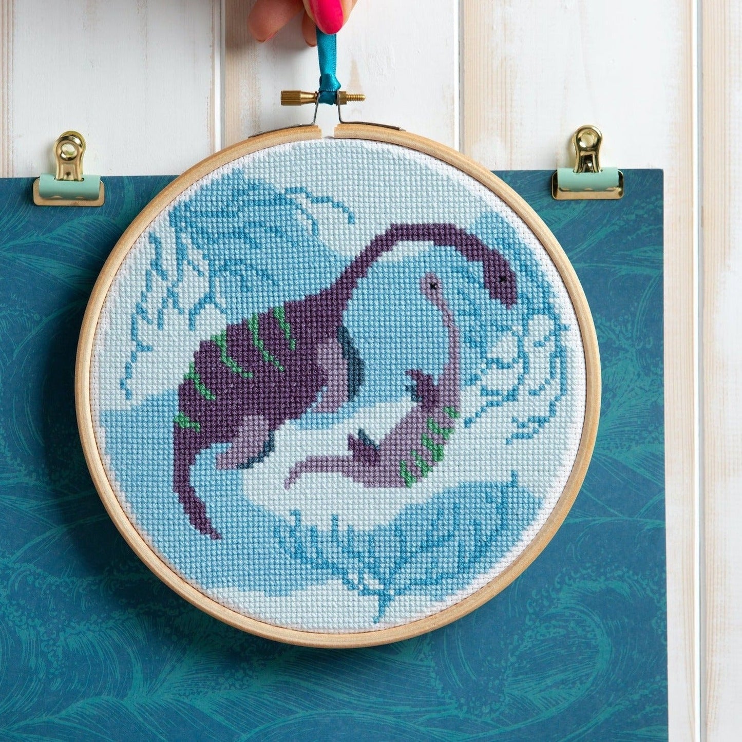 'Plesiosaurus' Dinosaur Cross Stitch Kit for Beginners