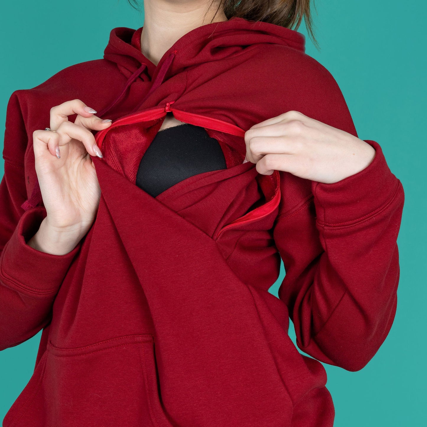Breastfeeding Hoodie - warm fleece lined in burgundy