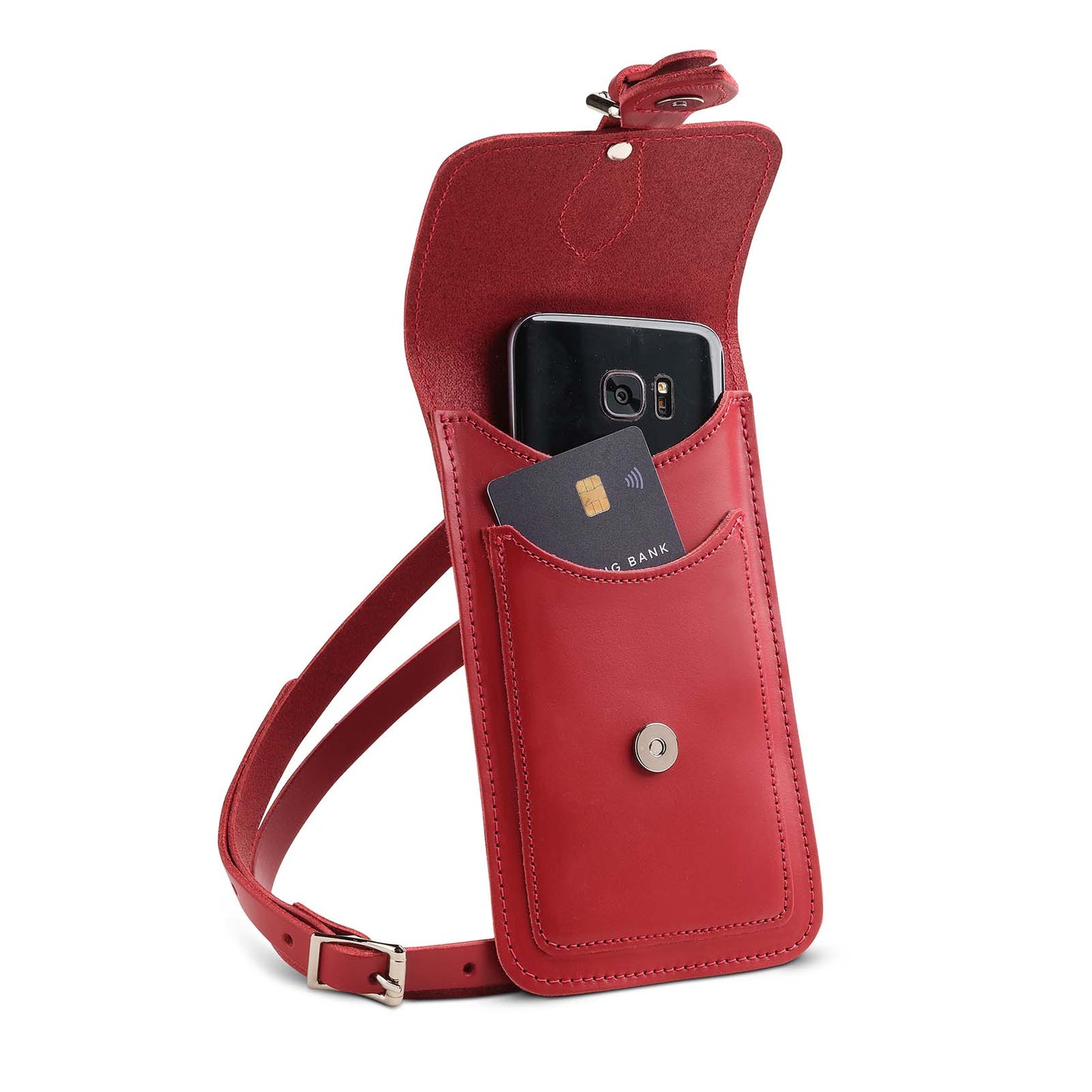 Handmade Leather Mobile Phone Pouch Plus - Red