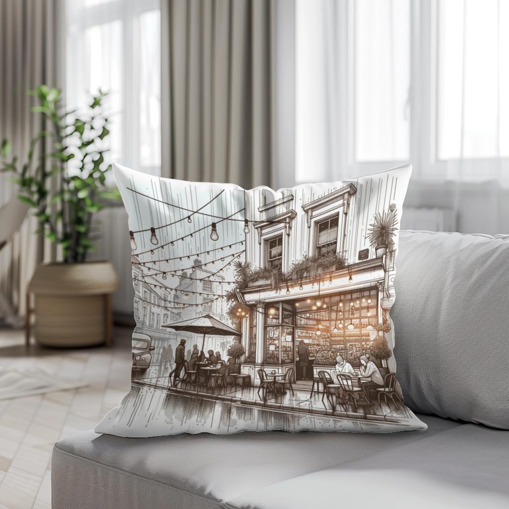 Rainy Day Café Cotton Cushion