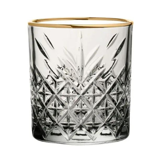 Timeless DOF Gold Rimmed Glass Whisky Tumblers - 360ml - Set of 6