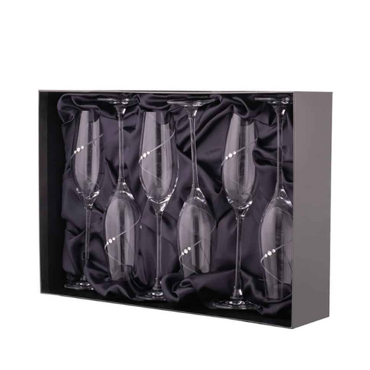 Diamante Champagne Flutes - Set of 6 - In Gift Box
