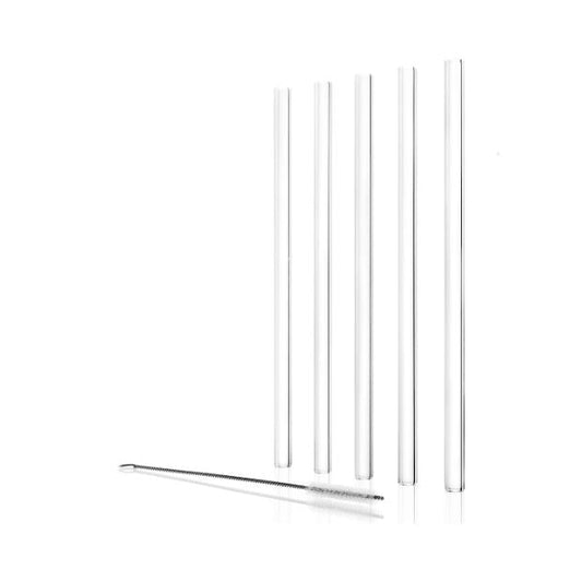 Stolzle Glass Drinking Straws with Cleaning Brush - Set of 6