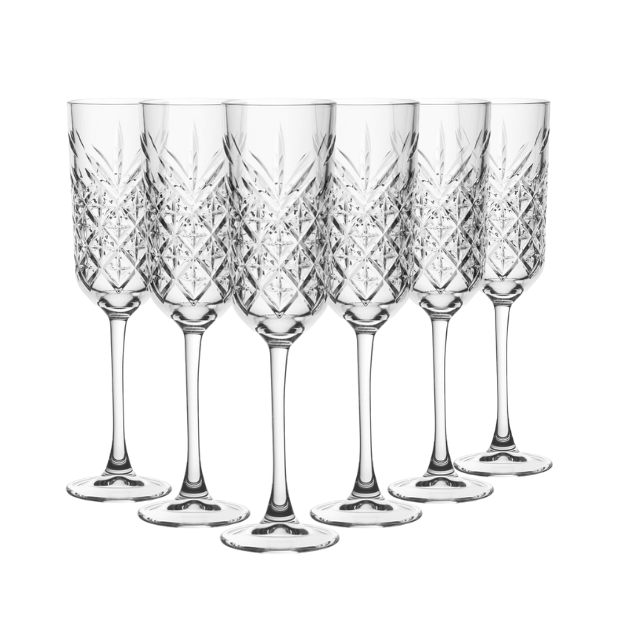 Timeless Vintage Glass Flutes - 170ml - Set of 6