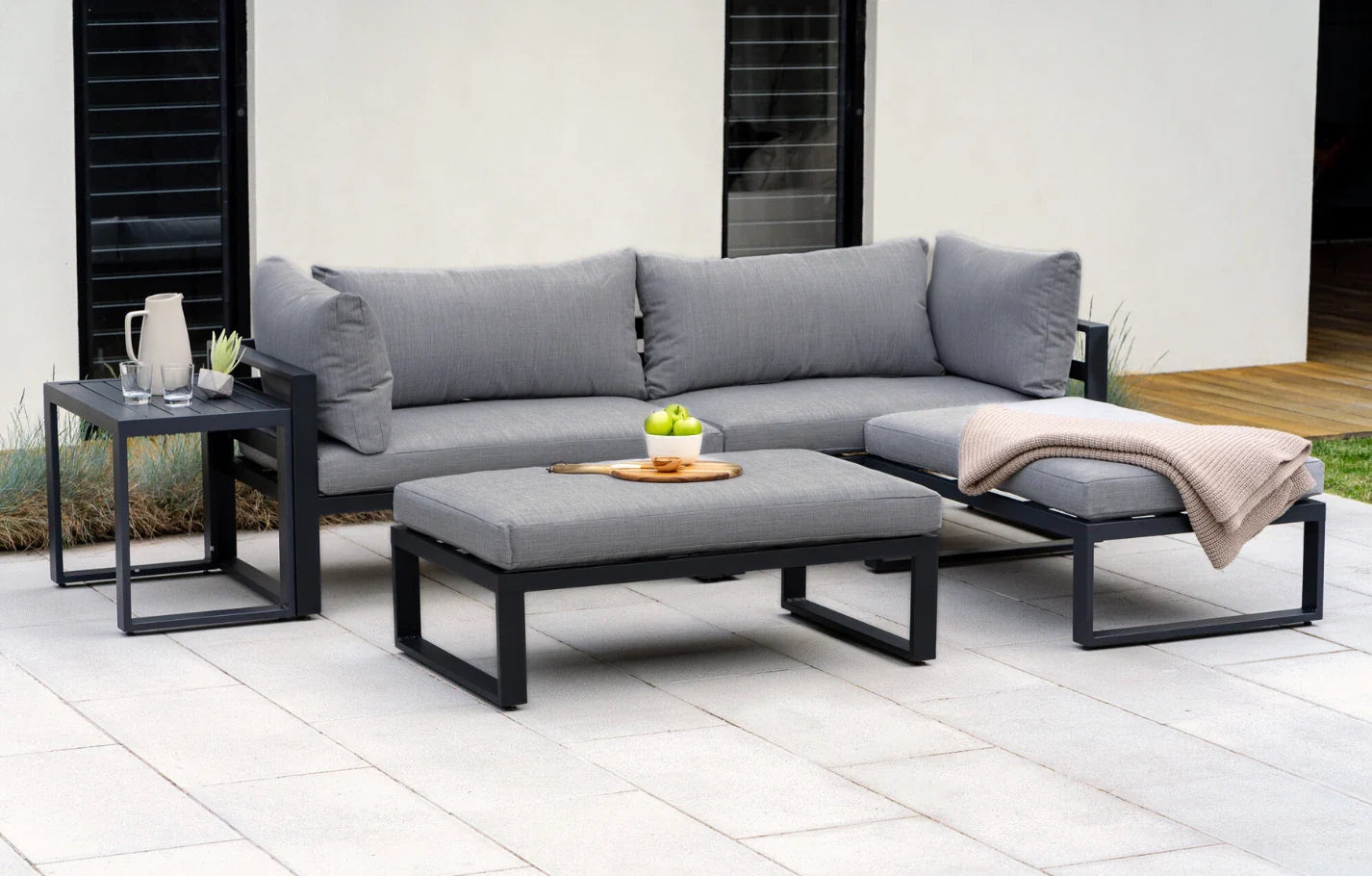Santorini Grey 4 Seater Modular Aluminium Lounge Set with Side Cushions