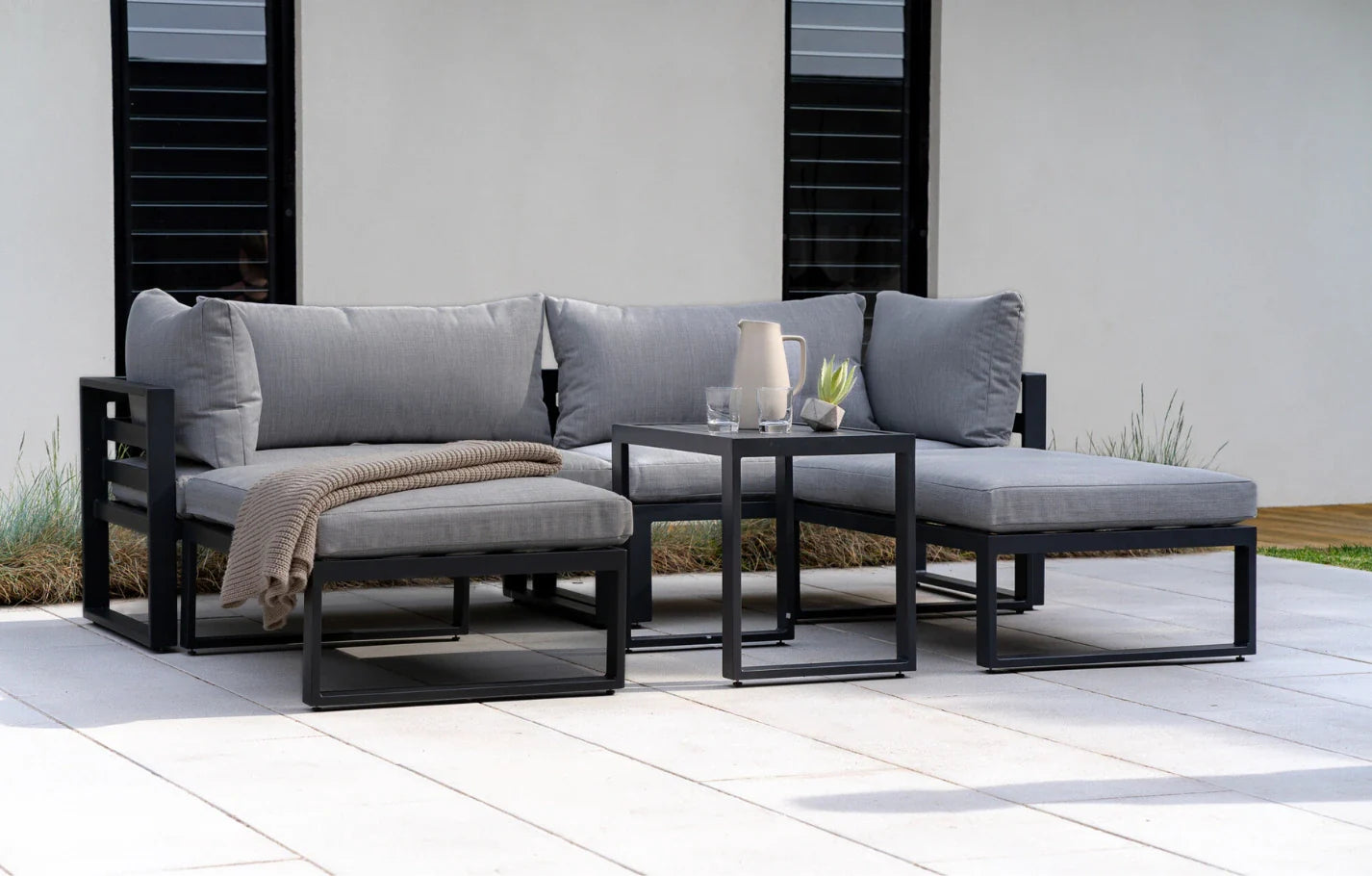Santorini Grey 4 Seater Modular Aluminium Lounge Set with Side Cushions
