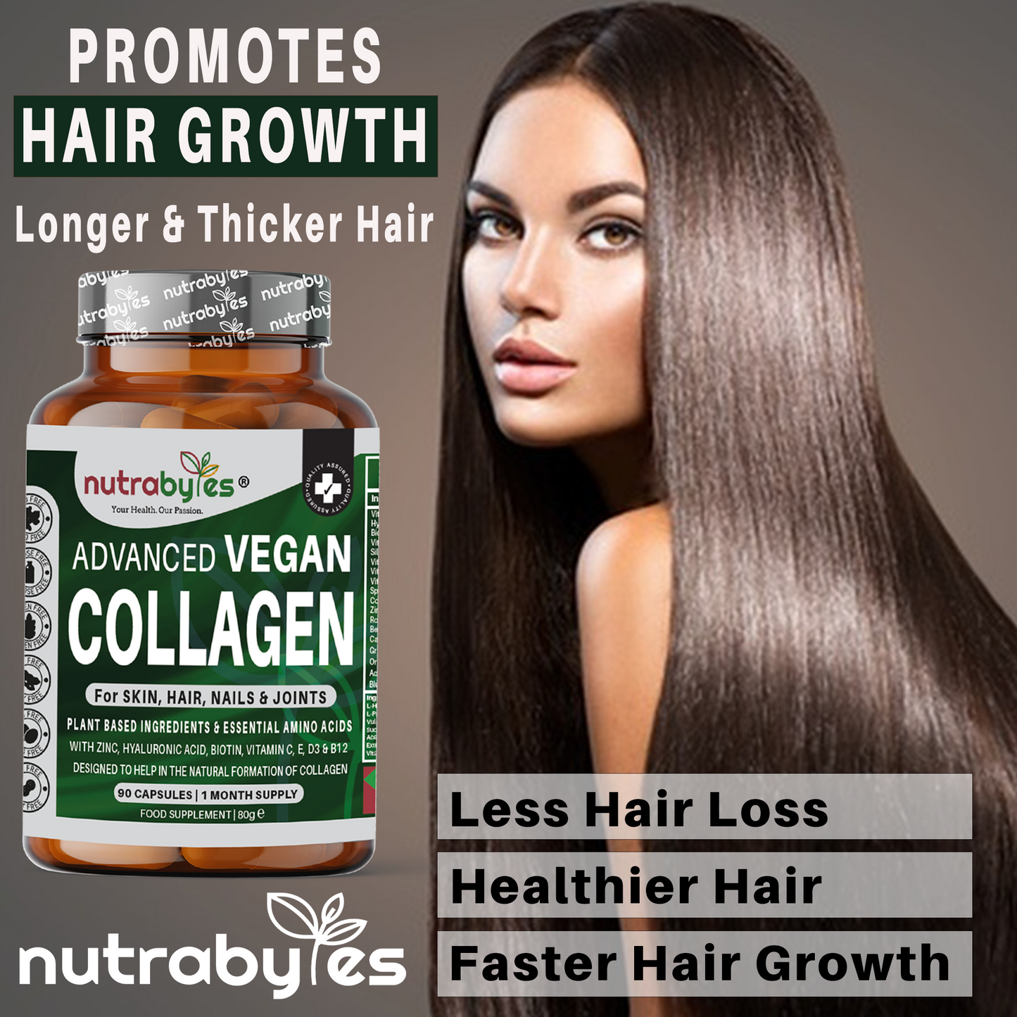 Advanced Vegan Collagen | Plant-Based Ingredients Including Essential Amino Acids | 90 Capsules | 1 Month | Hair, Skin, Nails and Joints | Collagen Supplements for Men & Women