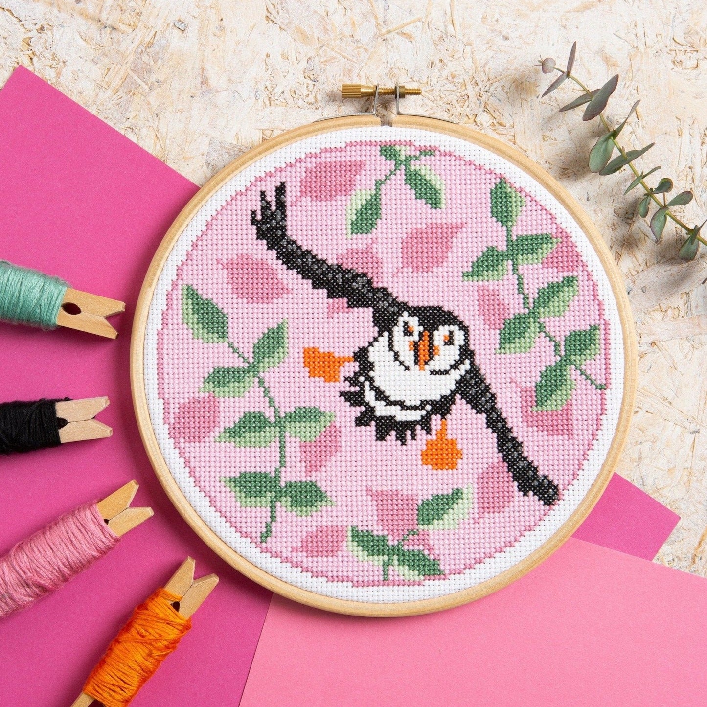 'Puffin' Bird Cross Stitch Kit for Beginners