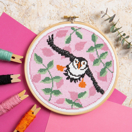 'Puffin' Bird Cross Stitch Kit for Beginners