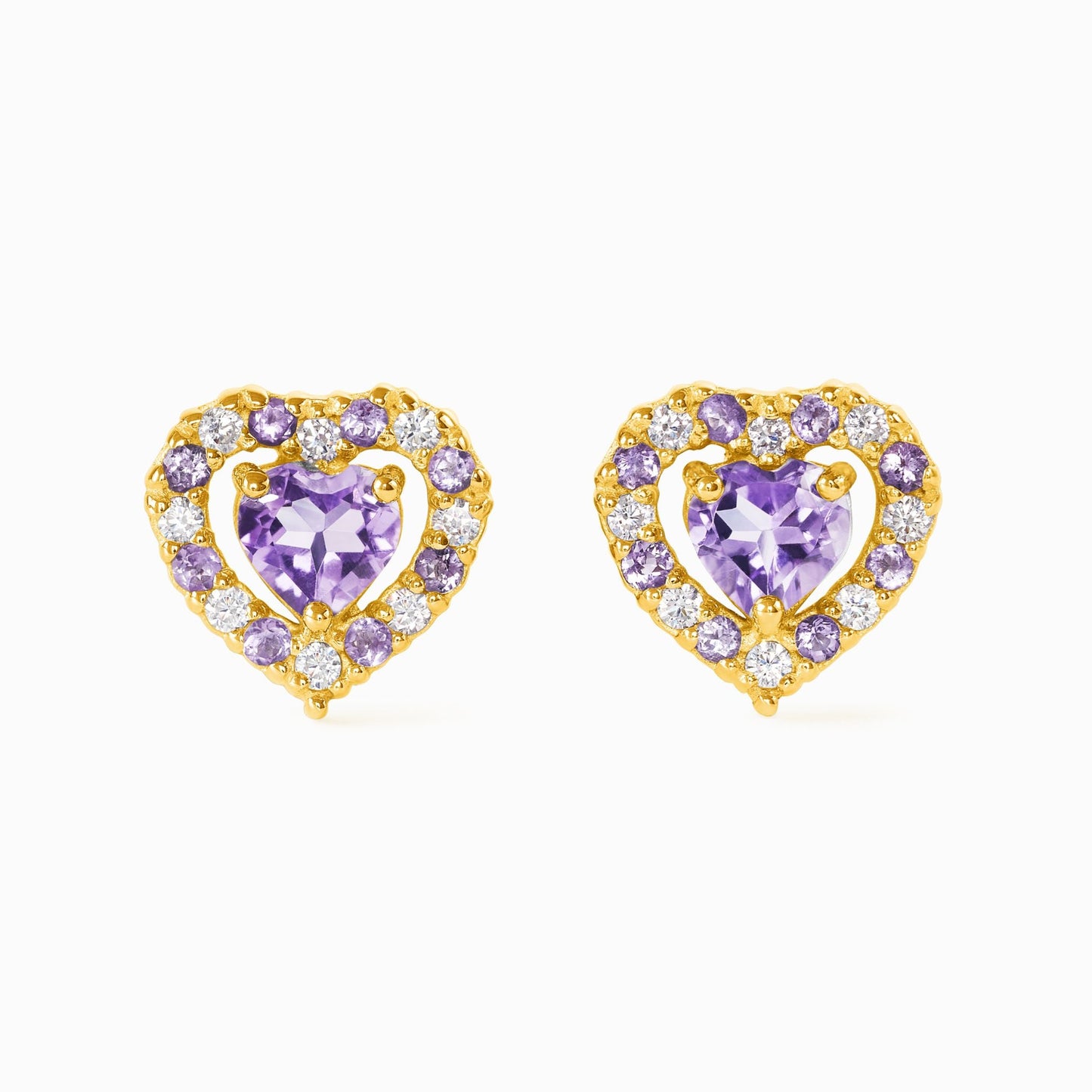 Purple Heart Lavender Amethyst Stud Earrings in 18k Gold Vermeil