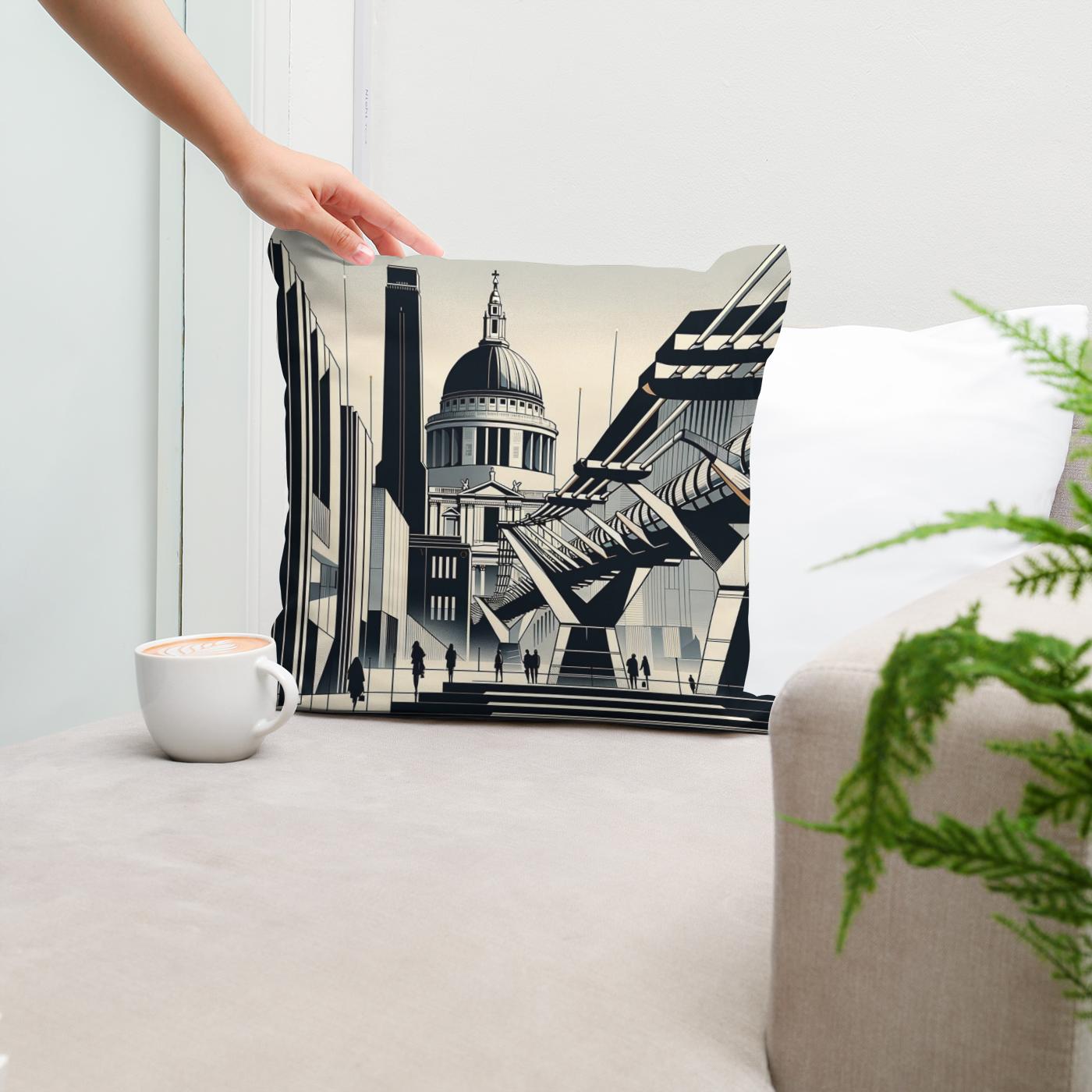 London Tate Modern and Millennium Bridge Modernist Cotton Cushion