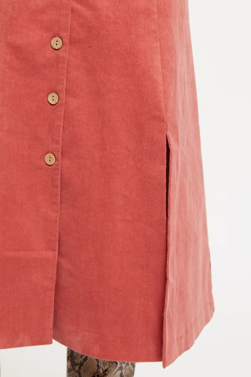 Louche Mollie Baby Cord Puff Sleeve Midi Shirtdress Blush Pink