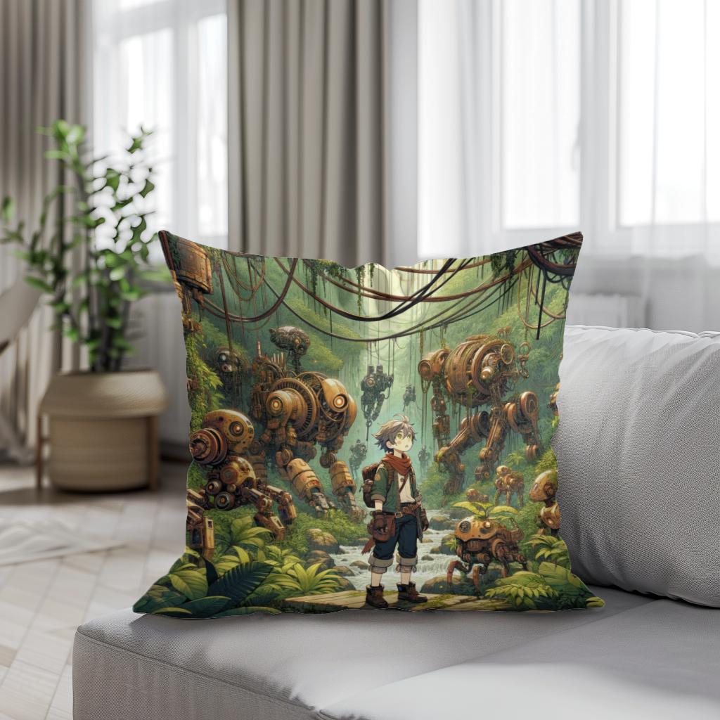 Robotic Wilderness Adventure Cotton Cushion