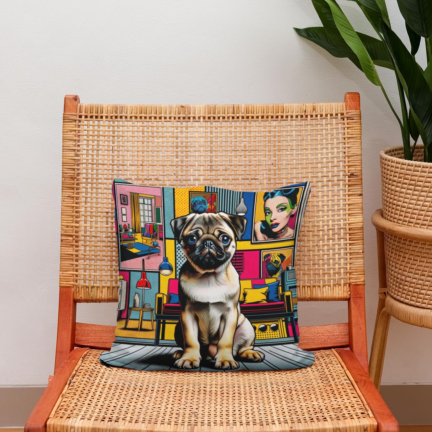 Pop Art Pug Cotton Cushion