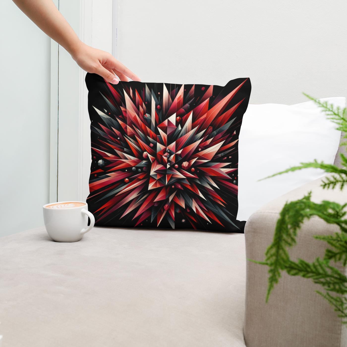 Fiery Embrace: Geometric Passion Cotton Cushion