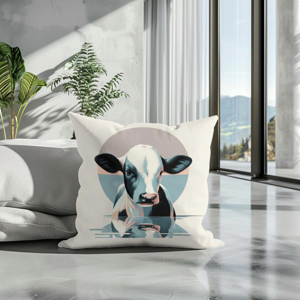 Pastel Modernist Cow Cotton Cushion